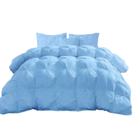 Light Blue All Season Down Pintuck Comforter- King Size 102 x 90 Inches 1 pc Pinch Pleated Duvet