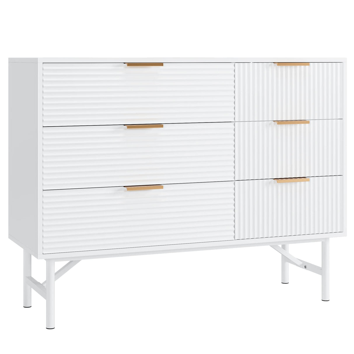 White Dresser, 6 Drawer Double Dresser with Deep Drawers and Metal Handles