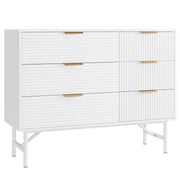 White Dresser, 6 Drawer Double Dresser with Deep Drawers and Metal Handles