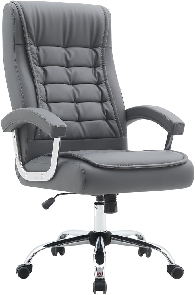 Chair Adjustable Leather Chair High Back Swivel Office Desk Chair with Padded Armrest 350lbs Load-Bearing Spring Seat Computer Desk Chair for Home Office (Brown)