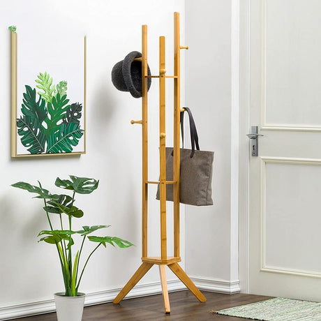 Floor Coat Rack Floor Coat Rack Bamboo Coat Rack Freestanding with 3 Storage Shelves