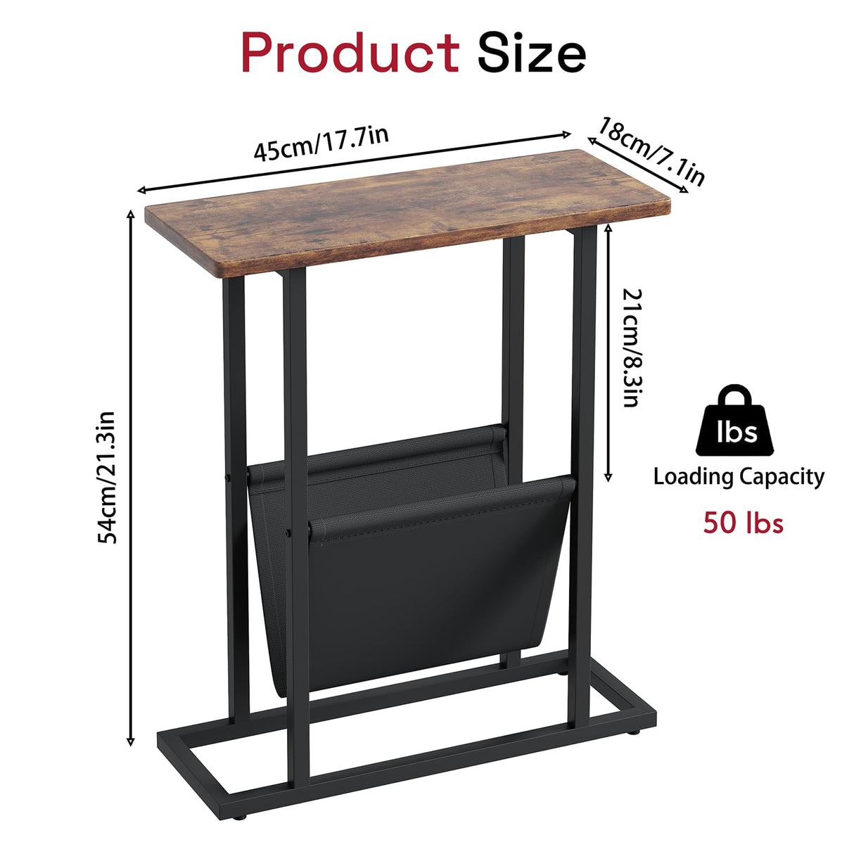 Small Narrow Side Table for Small Spaces, 17.7" W Slim End Table Magazine Table