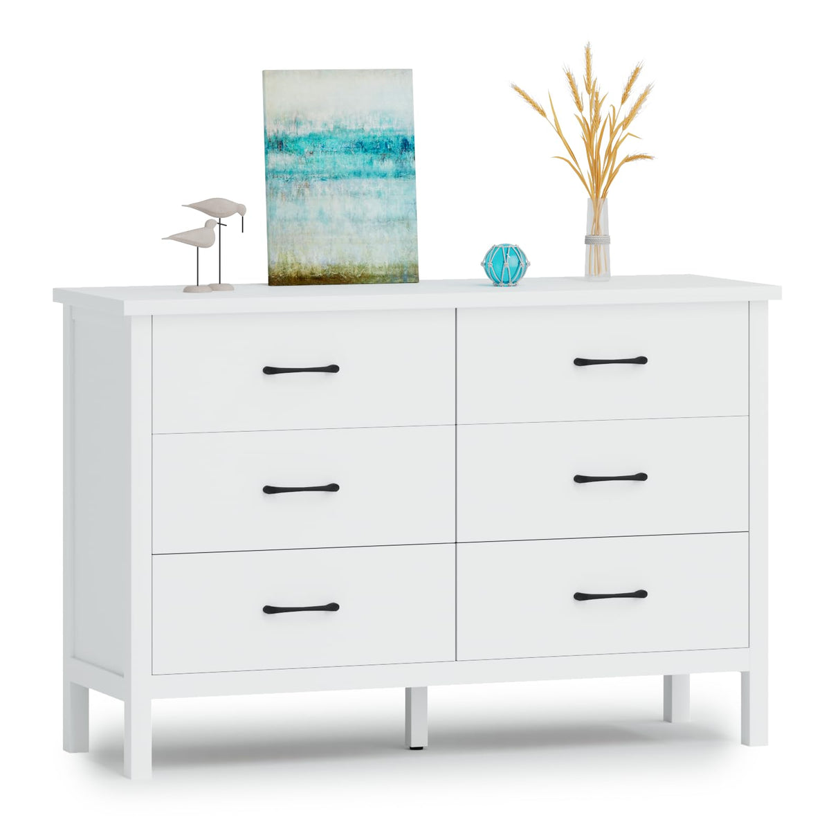 JOZZBY Dresser for Bedroom with 6 Drawers, Modern White Dresser with Metal Handles, Wood Storage Organizer Chest of Drawers for Nursery, Hallway