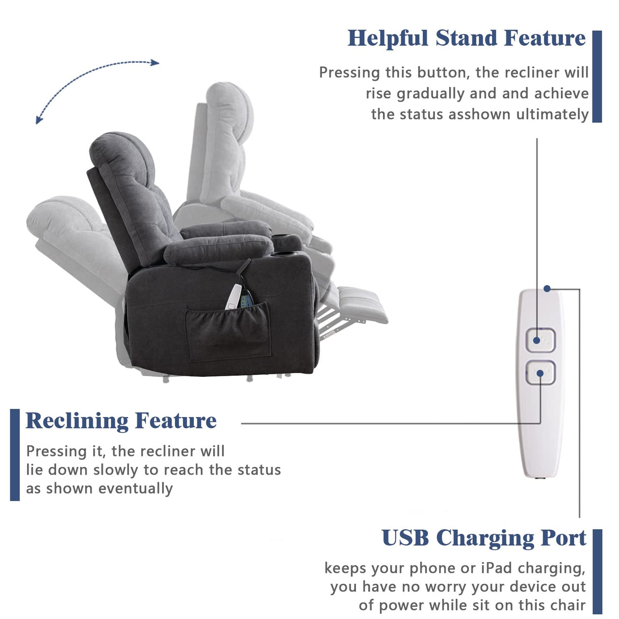 Power Lift Recliner Chairs for Elderly and Adults, Electric Lazy Sofa Chair with Heat