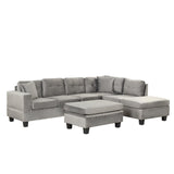 Living Room Furniture Set, Sectional 5-Seater Sofa with Reversible Chaise, Corner Sofa Set with Ottoman, L Shaped Couch for Apartment, Living Room (104.5 Inch Velvet, Gray)