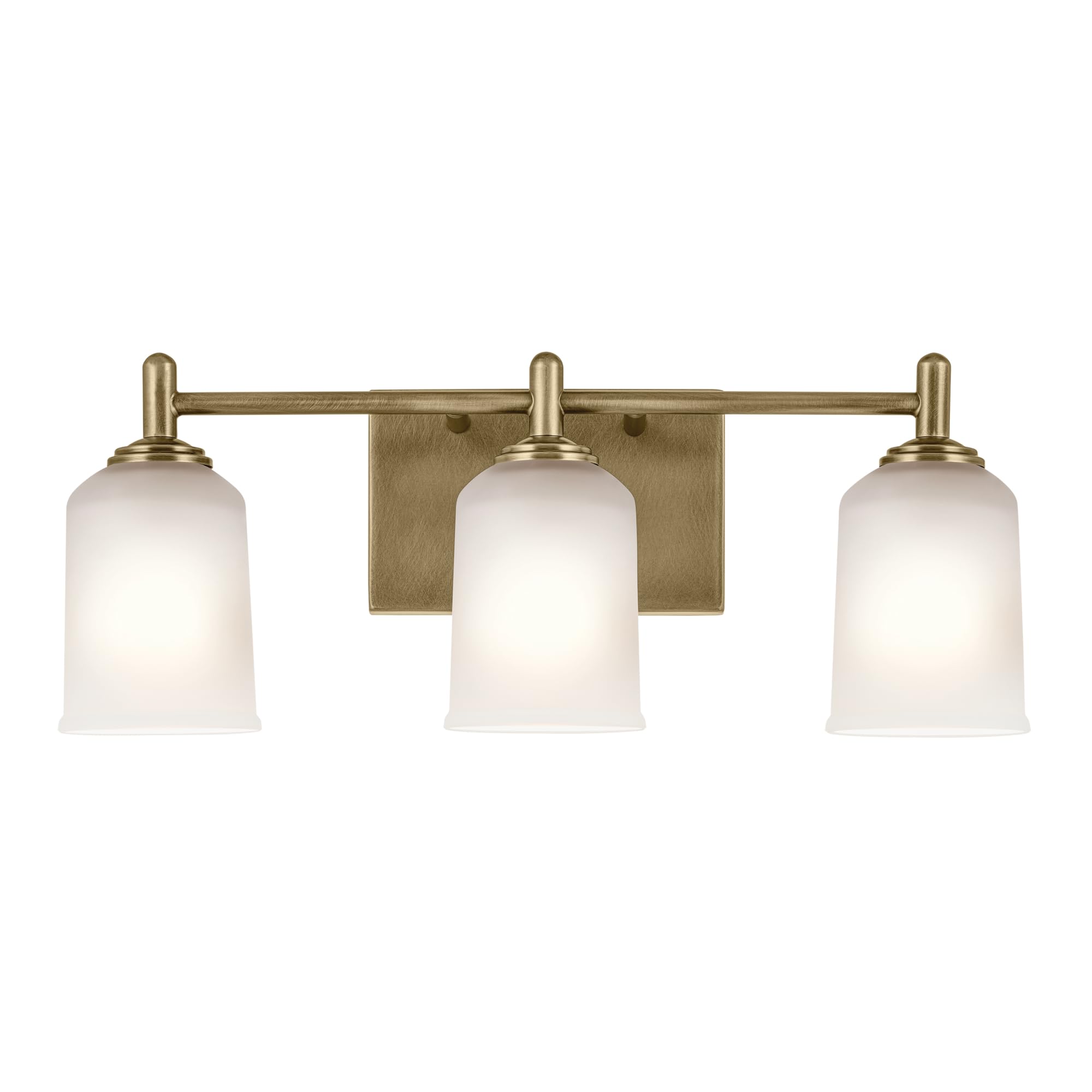 KICHLER Shailene 21" 3-Light Vanity Light with Clear Satin Etched Glass in Natural Brass for Over a Vanity, Updated Traditional Style, (21" x 8.25"), 45574NBR