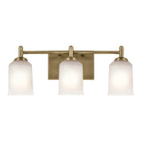 Shailene 21" 3-Light Vanity Light with Clear Satin Etched Glass in Natural Brass for Over