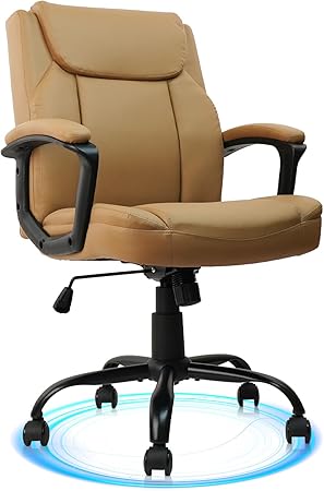 Office Chair - Mid Back Leather Computer Desk Chair with Wheels