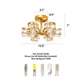 Semi Flush Mount Ceiling Light Fixture Modern 6 Lights Gold Crystal Chandelier,