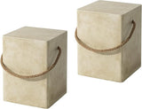Outdoor Shaped Side Table with Concrete Top & Hemp Rope Handles, 17'' Patio Accent Table