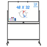 Rolling Dry Erase Board 48 x 32, maxtek Double-Sided Mobile White Board