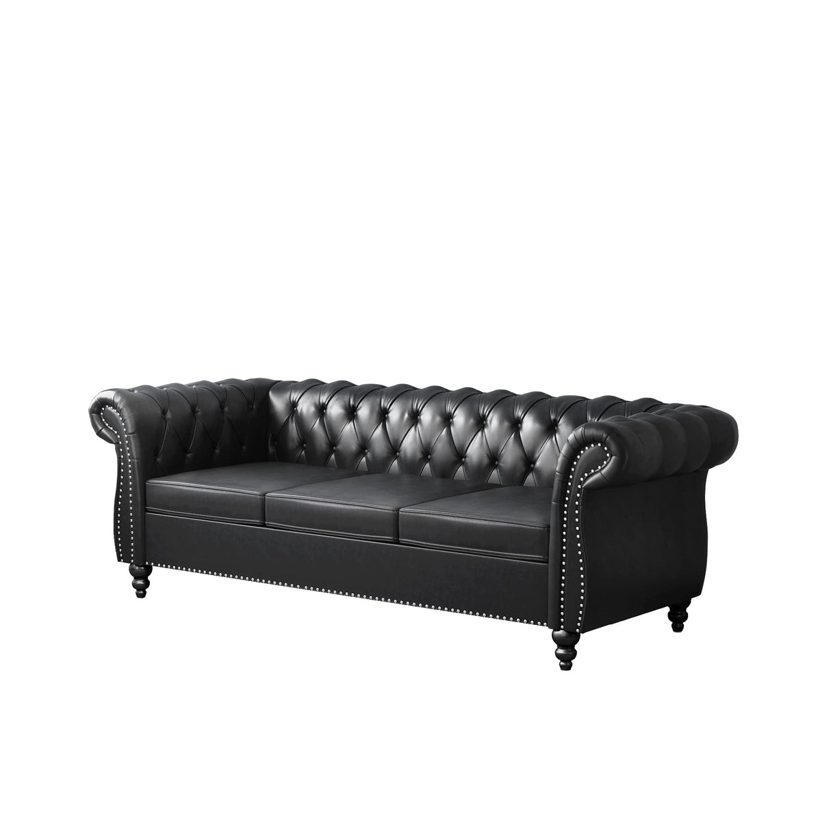 Leather Sofa 3 Seater Couch, Large Sofa Furniture Roll Arm Classic Tufted Chesterfield