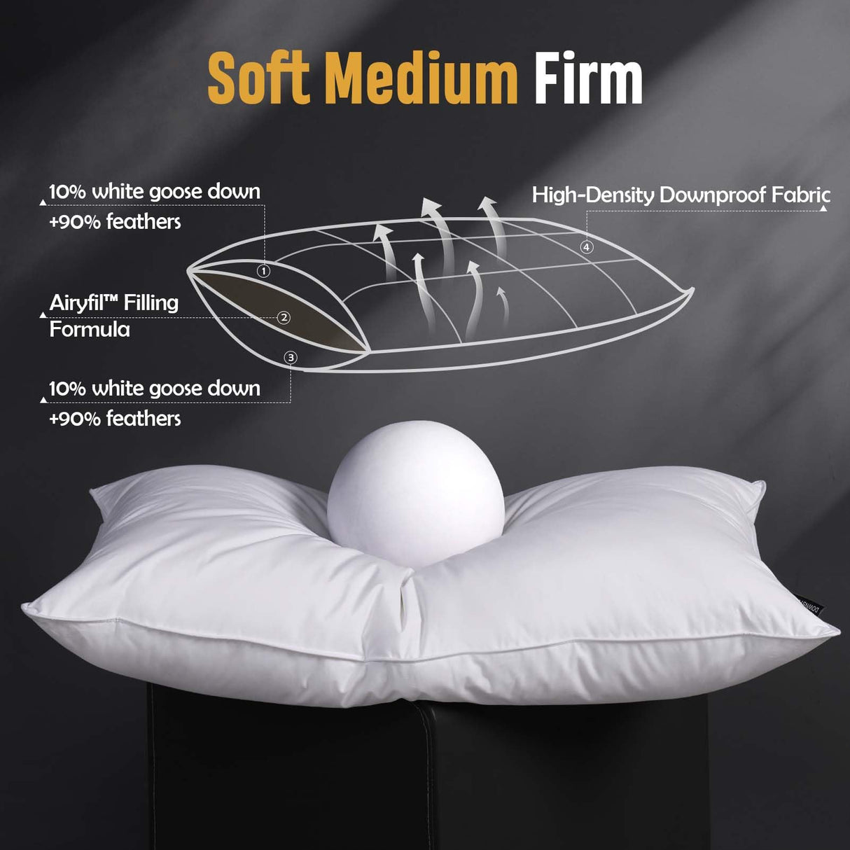 Down Pillow King Size Set of 2 Pack,100% Cotton Hotel Collection Bed Pillows for Sleeping,Soft Support Medium Firm Down Surrounded Pillows for Side Back Stomach Sleepers 20" x 36"