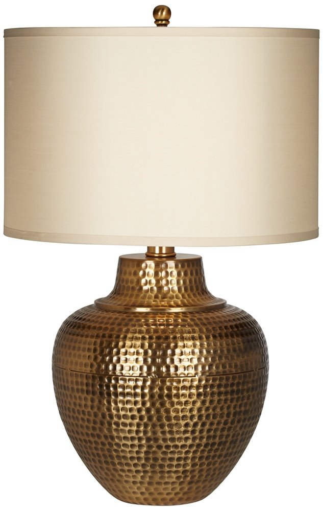 Loft Rustic Farmhouse Table Lamp 27" Tall Hammered Antique Brass Cream Linen