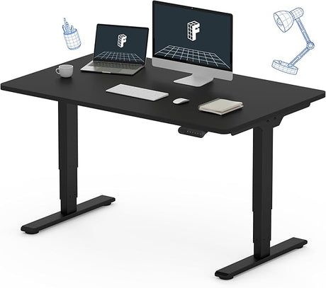 FLEXISPOT E6 Essential 3 Stages Dual Motor Electric Standing Desk 48x30 Inch Whole-Piece Board Height Adjustable Desk Electric Sit Stand Desk(White Frame + Maple Desktop, 2 Packages)