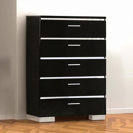 High Gloss Lacquer Coated 5 Drawer Chest with Bracket Feet