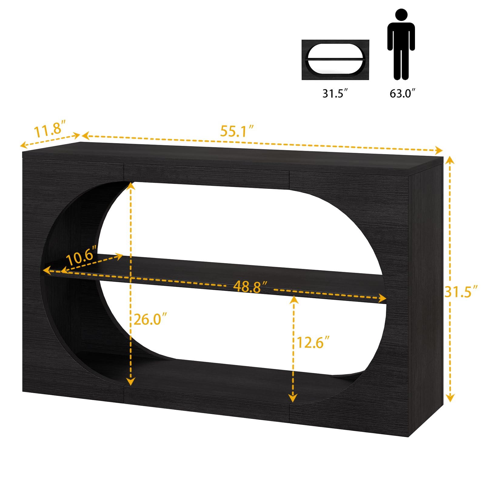 55-Inch 3-Tier Console Table with Storage