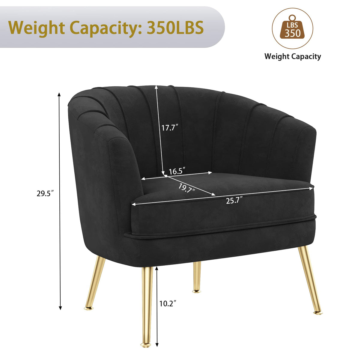 Upholstered Modern Single Sofa Side Chair,Comfy Barrel Club Living Room Armchair with Golden Metal Legs for Bedroom Living Reading Room Office, Black