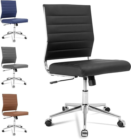 Armless Office Desk Chair, Mid Back Ergonomic Swivel Conference Room Chair