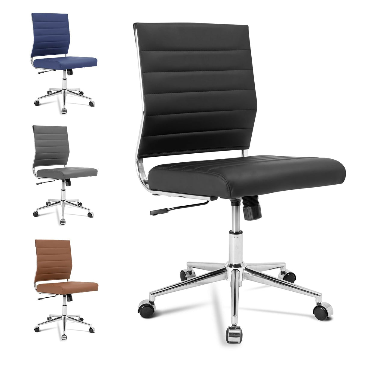 Armless Office Desk Chair, Mid Back Ergonomic Swivel Conference Room Chair