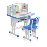 WGLAWL Kids' Study Desk Chair Sets, Blue, Adjustable Height, Ergonomic Design, with Large Storage Drawer and Bookshelf, Suitable for Ages 3-18