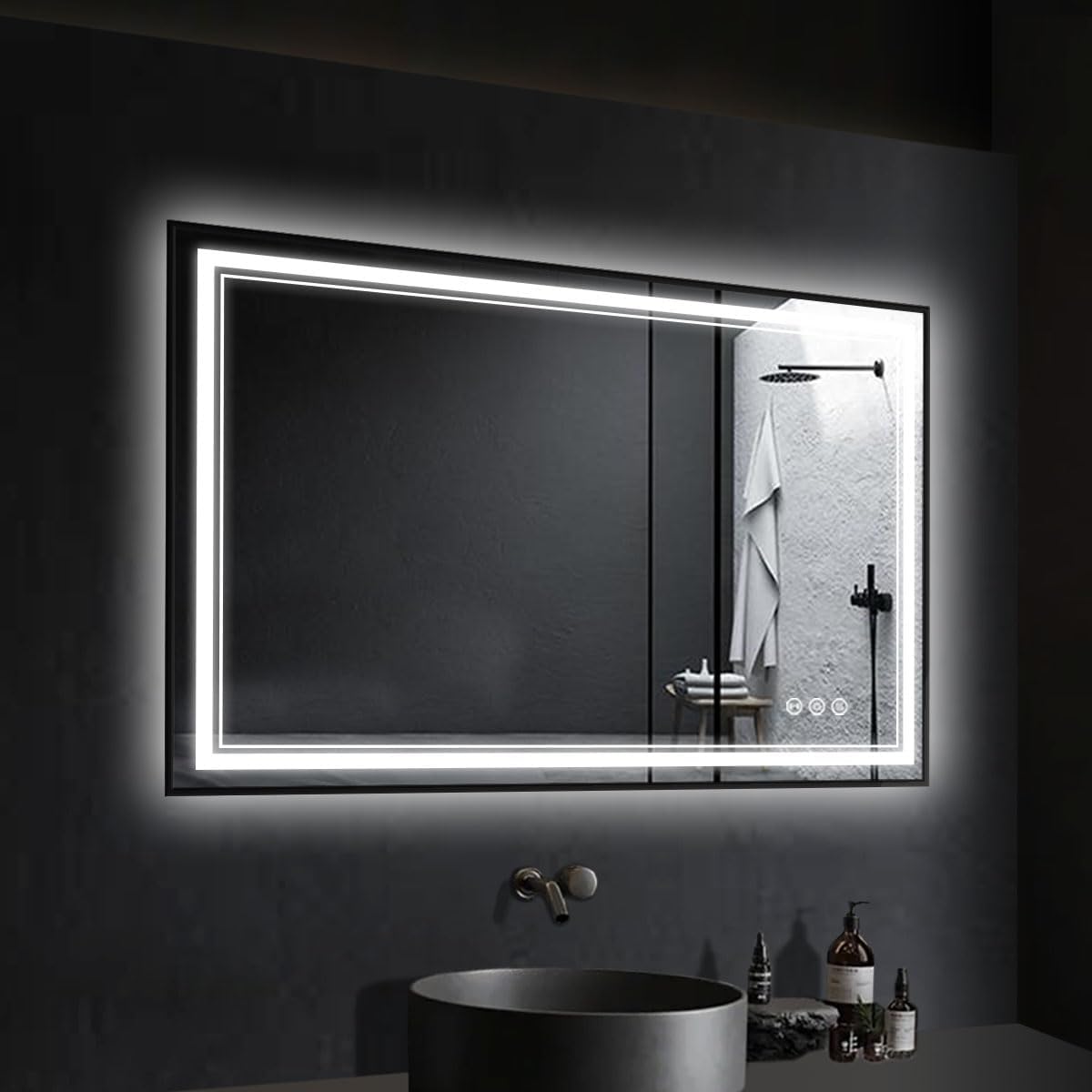 Motion Sensor LED Bathroom Mirror  Black Frame