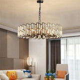 Black Chandelier,Crystal Round 10-Light Adjustable Height Chandelier Lighting Fixture