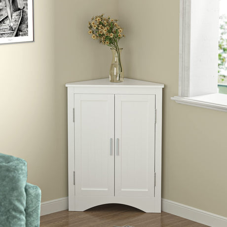 Bathroom Corner Cabinet, Home Floor Storage Cabinet with Two Doors & Adjustable