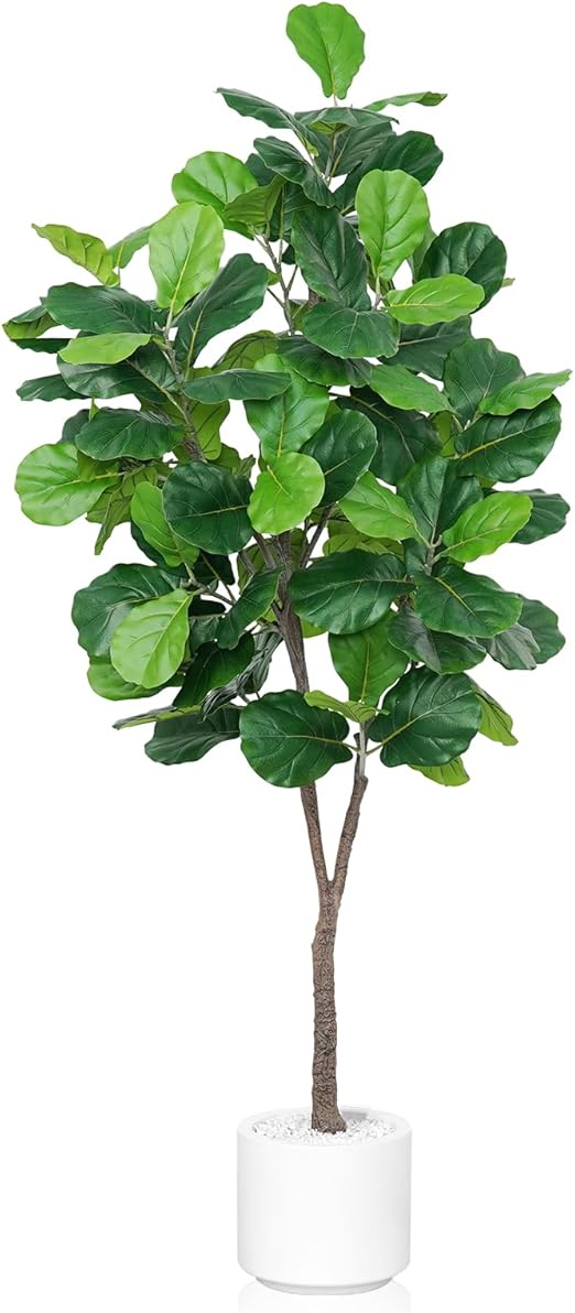 6ft Artificial Fiddle Leaf Fig Tree with 168 Leaves 6 Tree Trunks, Large Faux Ficus Lyrata