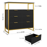 Dresser, 6 Drawer Dresser with Shelf, Wood Chest of Drawers with Sturdy Steel Frame