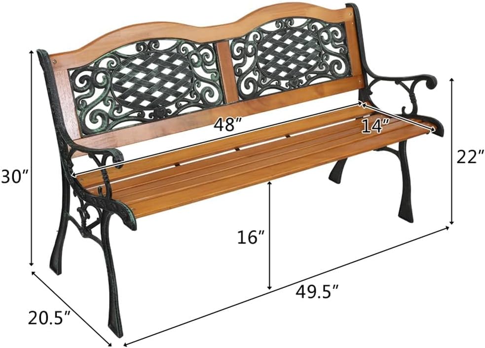 2-3 Person Patio Bench with Wood Seat,Patio Furniture Bench Chair