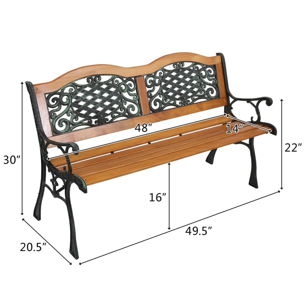 2-3 Person Patio Bench with Wood Seat,Patio Furniture Bench Chair