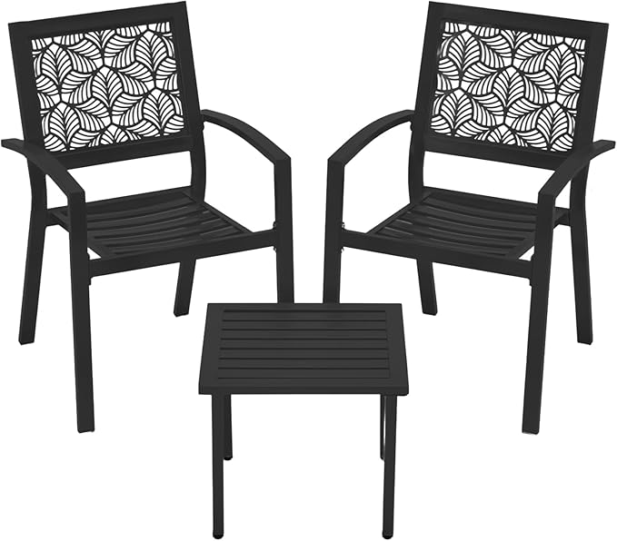 Outdoor Bistro Set for 2, Stackable Modern Porch Furniture Set
