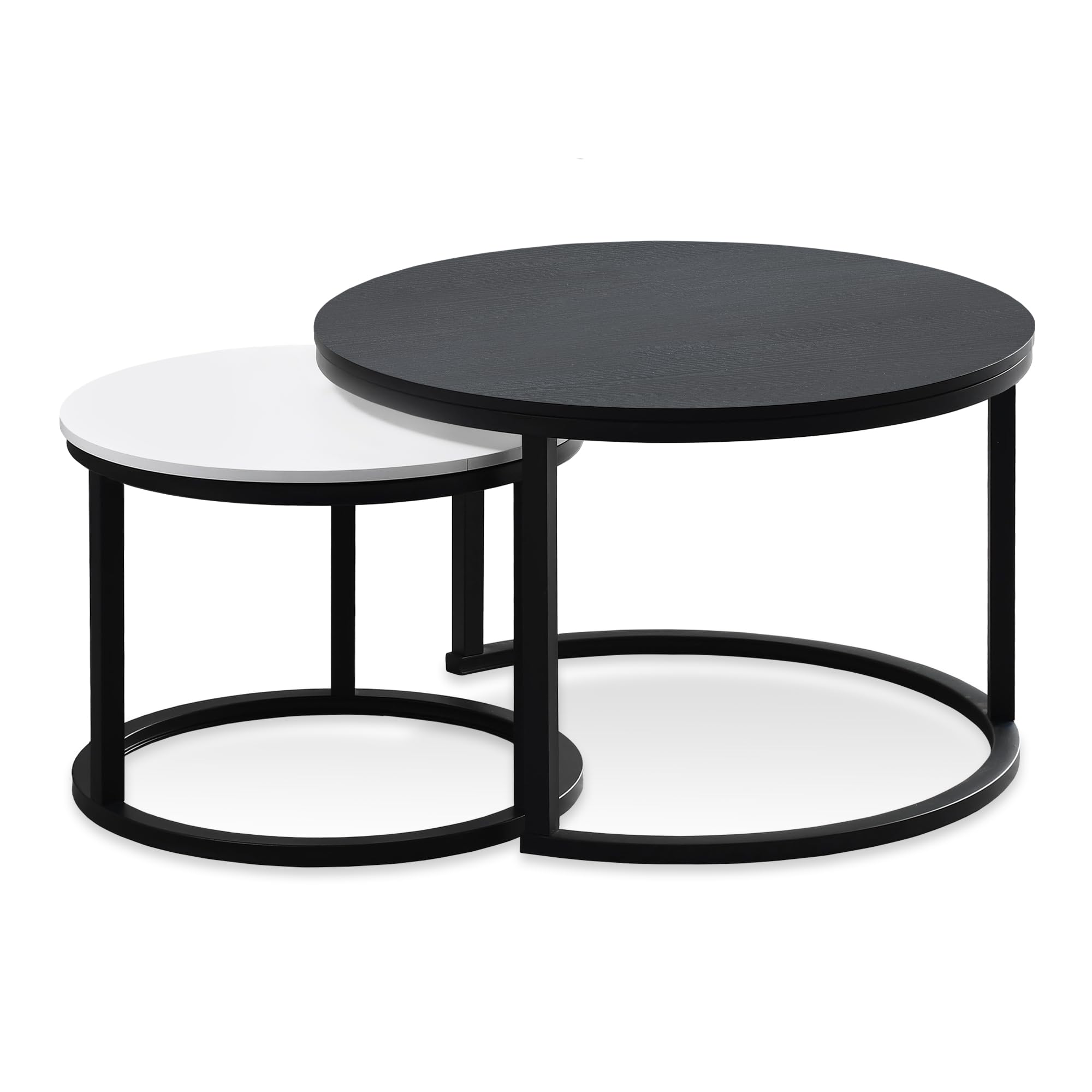 27.5 Inch Round Wood Tables 2 Pack, Small Coffee Tables for Small Spaces, Coffee Tables