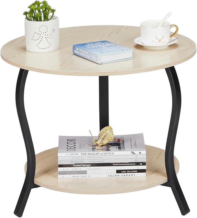 Small Round Coffee Table with Open Storage,23" 2-Tier Coffee Side Tables for Small