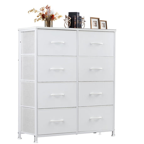 Dresser for Bedroom, Tall Dresser with 8 Drawers, Storage Tower with Fabric Bins, Double