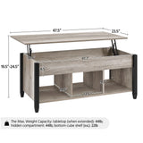 Gray Coffee Table, 47.5in Lift Top Coffee Table with Storage Hidden Compartment