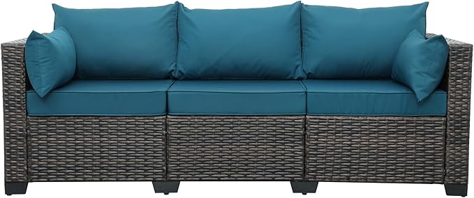 3-Seat Patio PE Wicker Couch Furniture Outdoor Brown Rattan Sofa