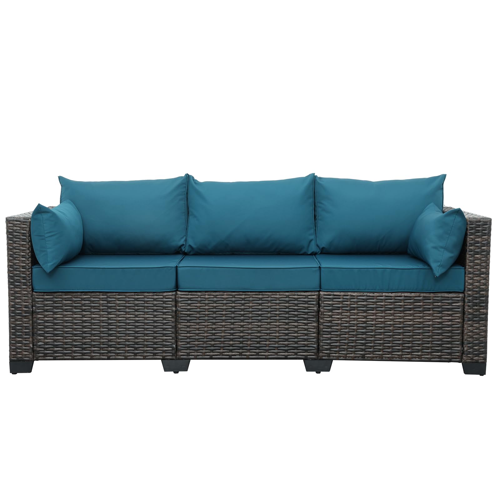 3-Seat Patio PE Wicker Couch Furniture Outdoor Brown Rattan Sofa