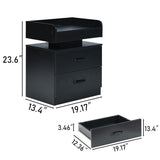 Black Nightstand with Charging Station, Night Stand with LED Lights, Modern Led End