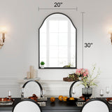 30x20 Black Arch Mirror with Shelf - Matte Metal Frame Wall Mirror