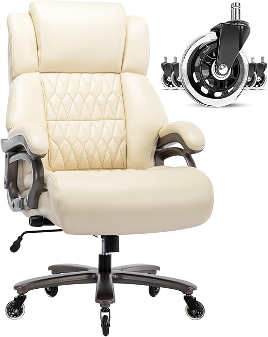 Big and Tall 400lbs Office Chair - Adjustable Lumbar Support Quiet Rubber Wheels