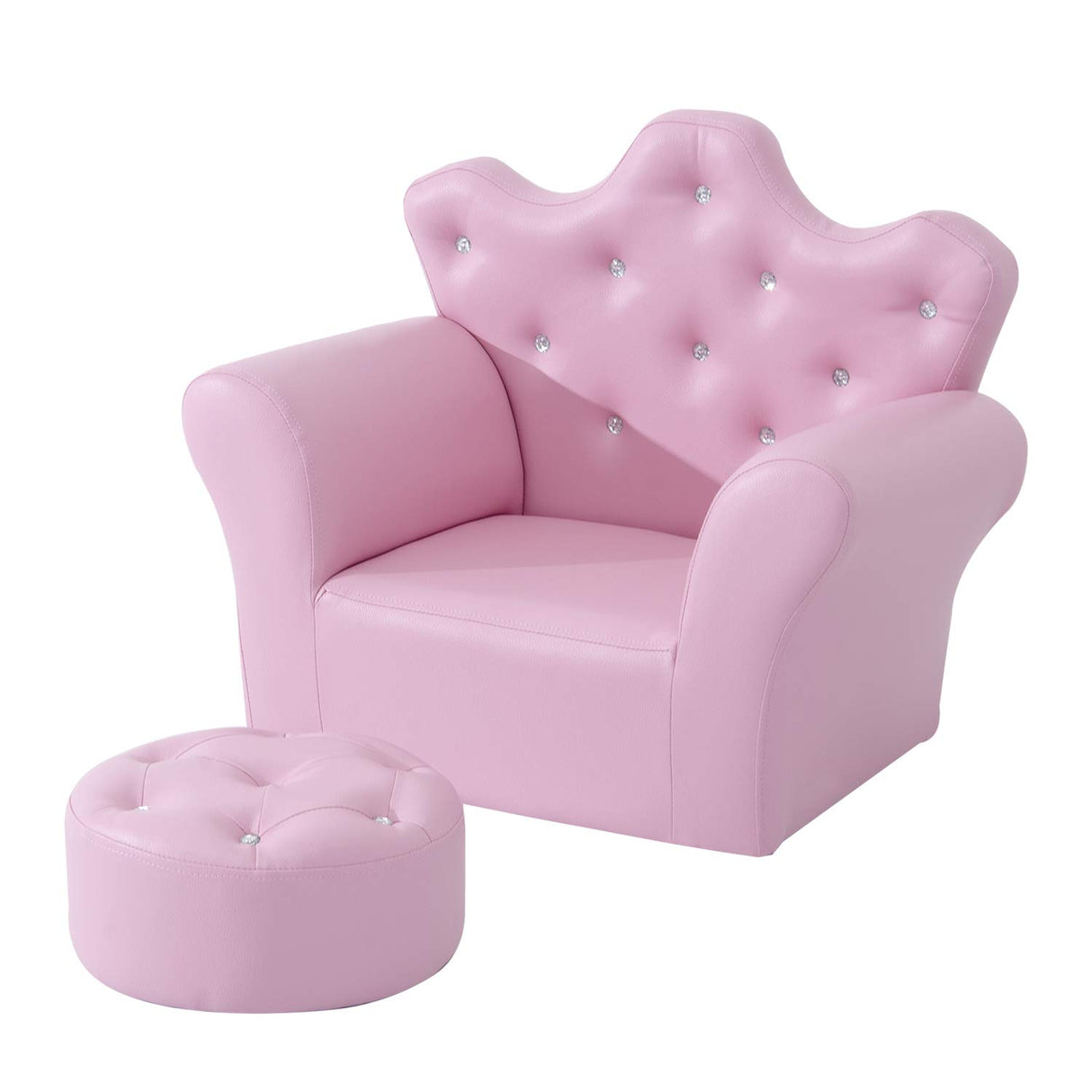 Children's Upholstered Sofa with Footstool, Princess Sofa with Diamond Decorations, Baby Sofa Chair for Toddlers, Girls, Pink