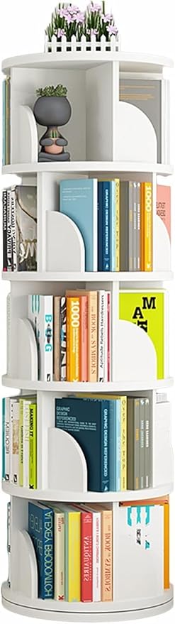 Kids Bookshelf White CD Storage Rack - 360° Rotatable 2/3/4/5-layer Children