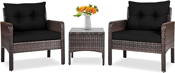 3 Piece Outdoor Patio Furniture Set, Wicker Chairs Set