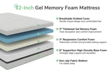 Queen Size Mattress, 12 Inch Gel Memory Foam Mattress Queen,