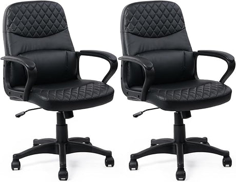 Office Chair - Mid Back Leather Computer Desk Chair with Wheels