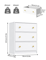 3 Drawer Dresser, White Nightstand for Bedroom with Fabric Drawers,