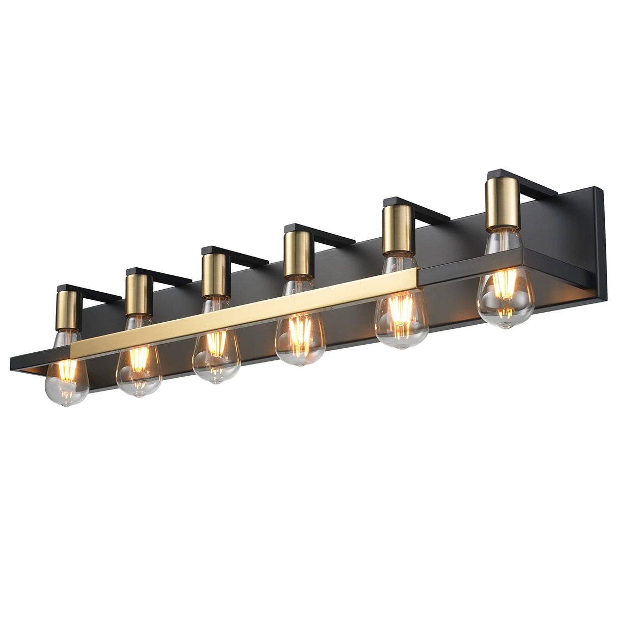 6 Light Bathroom Vanity Light Fixture Over Mirror, Black and Gold Vanity Lighting 6 Bulb