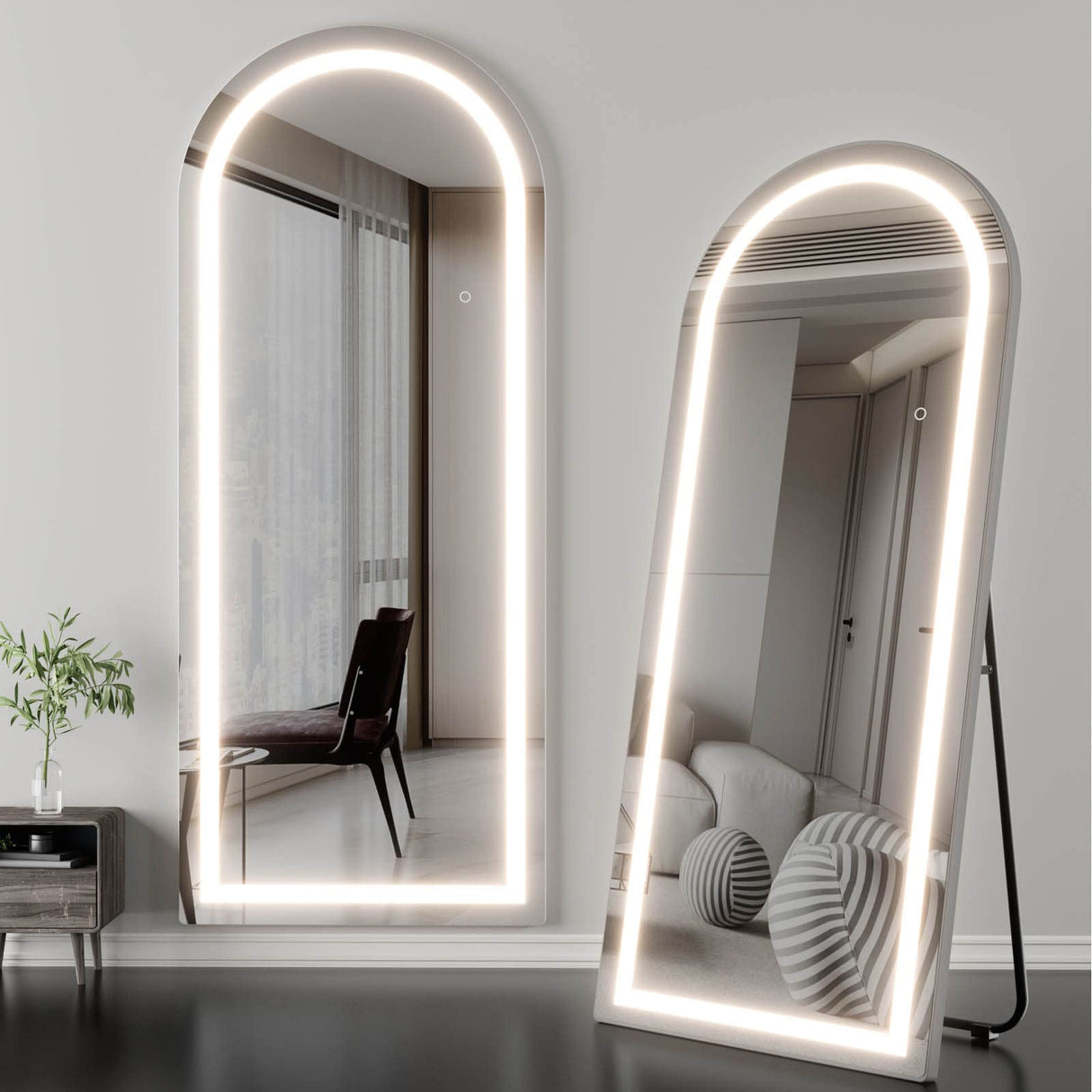 65"x22" Arched Full Length Mirror with Lights, LED Mirror Full Length with Stands